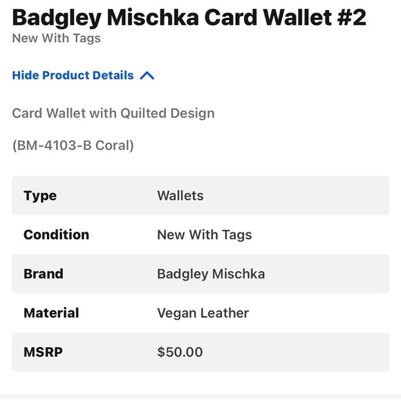 NWT Badgley Mischka Coral Quilted Card Wallet🔥🔥‎ MSRP $50 - Picture 3 of 3